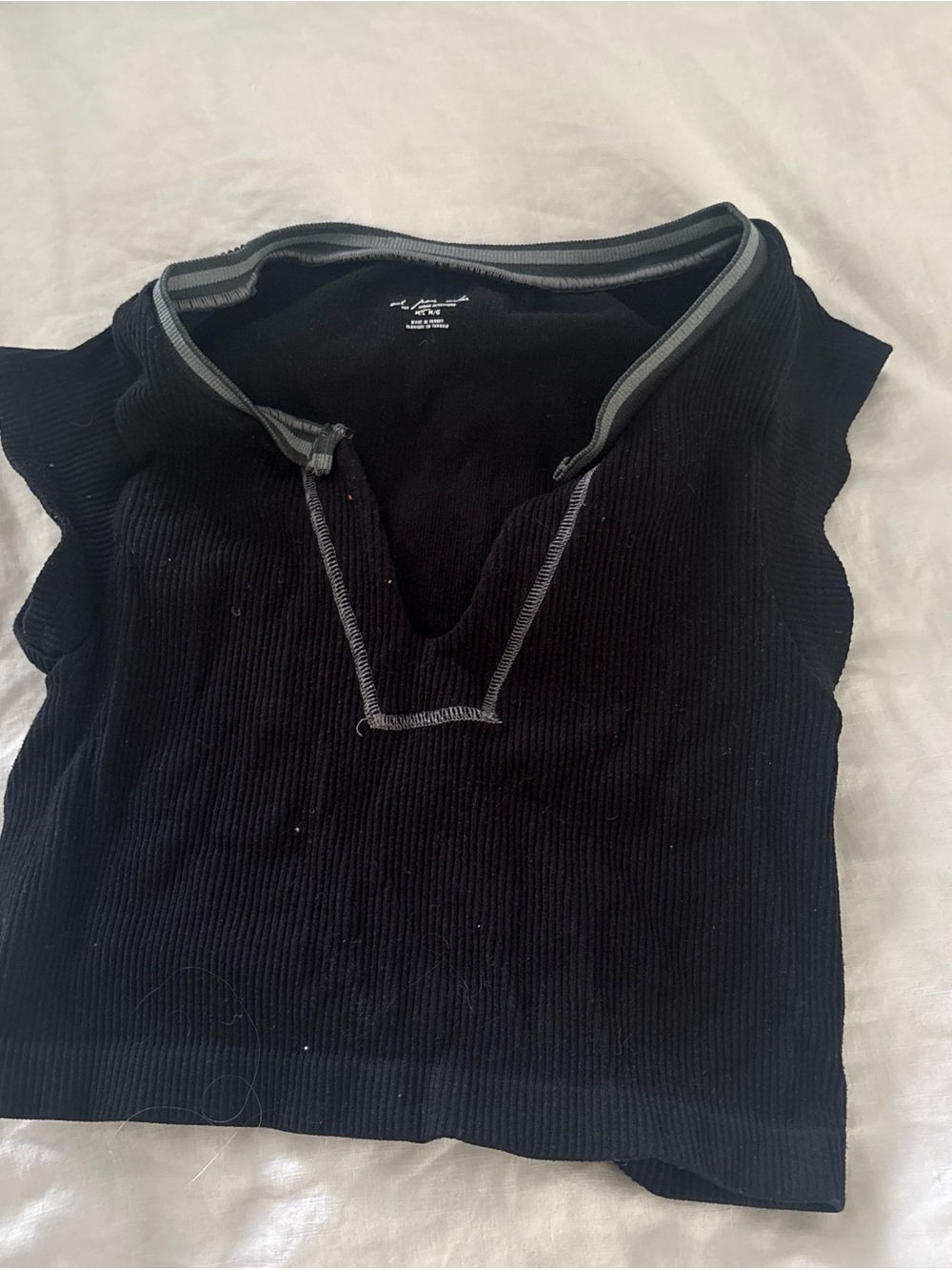 Urban Outfitters Black Ribbed V-Notch Tank with Gray Trim